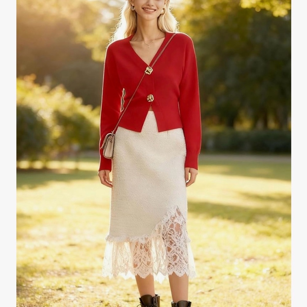 NWT Red Sweater with Button Detail-S - Picture 11 of 17